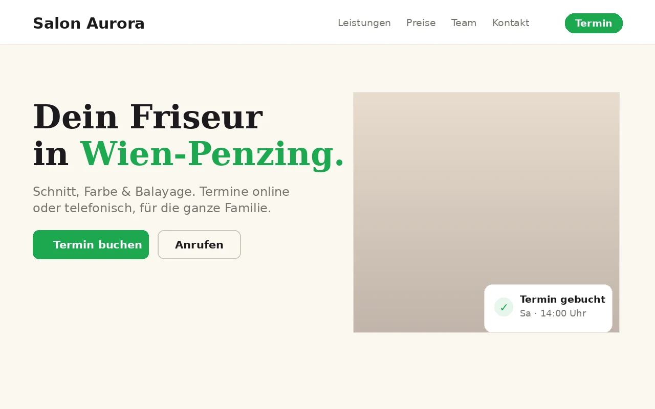 Vorschau einer von FiAMi erstellten Website für einen lokalen Betrieb